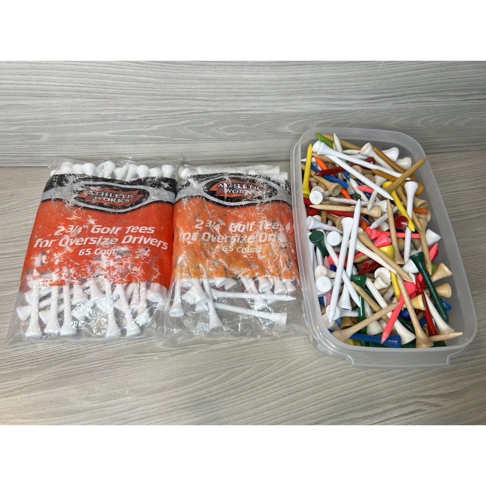 355 Assorted Golf Tees Mixed Bundle New Old Stock Vintage Unsorted Wood Colored